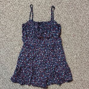 Francesca’s Blue Rain Floral Spaghetti Strap Floral Romper, size small